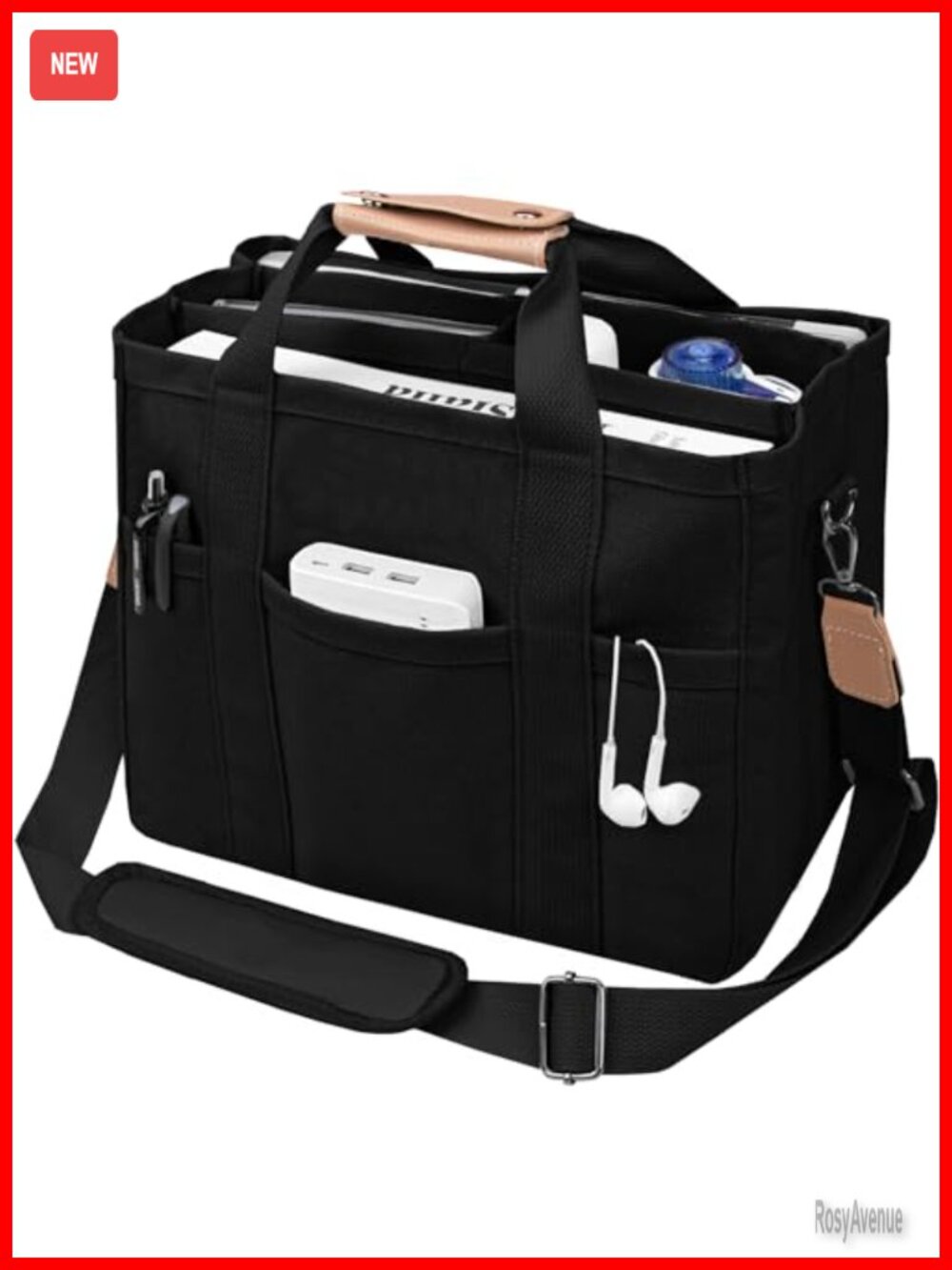 Canvas Tote Bag Multi-Pocket Crossbody Shoulder Handbag Adjustable Strap